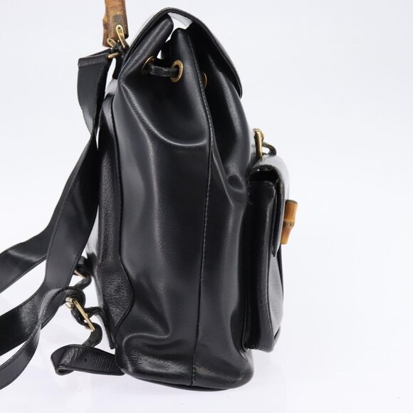 GUCCI Bamboo Backpack Leather Navy Gold 003 2058 0016 Auth gh884 - Picture 5 of 16